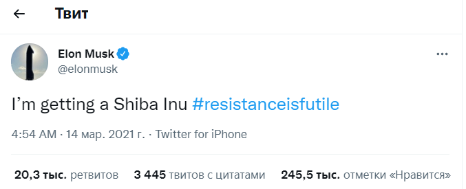 tvit ilona maska o dogekoinakh твит илона маска о догекоинах